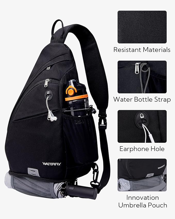 WATERFLY Sling Bag Crossbody Backpack: Over Shoulder Daypack Casual Cross Chest Side Pack
