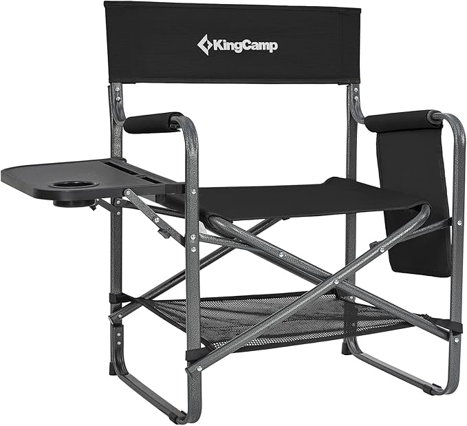 KingCamp XXL Oversized Directors Chair with Side Table, Heavy Duty Camping Chairs 600lbs with Cooler Bag, Portable Folding Camp Chair with Wide Seat for Camping Hiking Fishing Lawn Outdoor and Sports