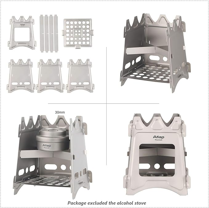 Ultralight Titanium Wood Burning Stove Outdoor Camping Multi-Fuels Alcohol Stove BBQ Stove WS009ST-Ti (Multifunctional Wood Burning Stove)