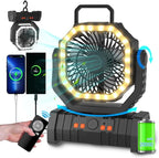 ADUST Portable Camping Fan Battery Powered Operated with LED Light 20000mAh Rechargeable Oscillating Fan with 360° Rotation Hanging Hook for Tents, USB Desk Fan for Bedroom, Office (Black)