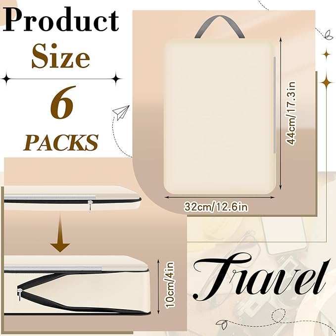 Hosuly 6 Pcs 17.3 x 12.6'' Compression Packing Cube Bag Extra Large Travel Expandable Space Saving Organizers XL for Luggage Storage(Beige)