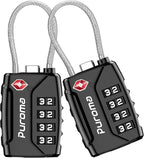 Puroma 2 Pack TSA Approved Luggage Locks, 4 Digit Combination Travel Cable Locks Resettable Code Lock with Zinc Alloy Body for Suitcase, Toolbox, Backpack, Bag, Gym Locker (Black)