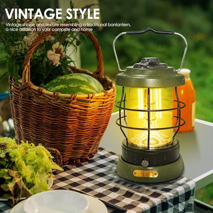 UniqueFire Rechargeable Camping Lantern 1500 High Lumens Hurricane Camp Light 2 Modes Portable Electric Tent Lamp Hands-Free Flashlight Lantern,5000 mAh Battery LED Lanterns for Power Outages