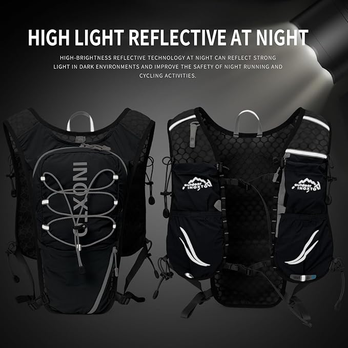 Running Vest for Women Men, Adjustable Chest Straps Running Hydration Vest with 500ml Soft Flask, Lightweight Breathable Reflective Hydration Backpack for Hiking