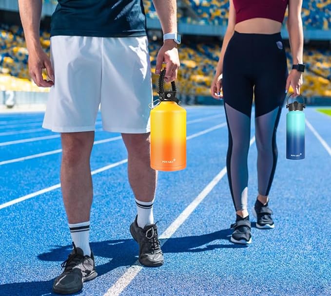 Water Bottle Insulated 32oz 40oz 64oz 128oz Straw Lid Spout Lid & 3 Lids, Leak Proof, Vacuum Insulated,Stainless Steel Water Bottle Wide Mouth for Sports, Gym or Office