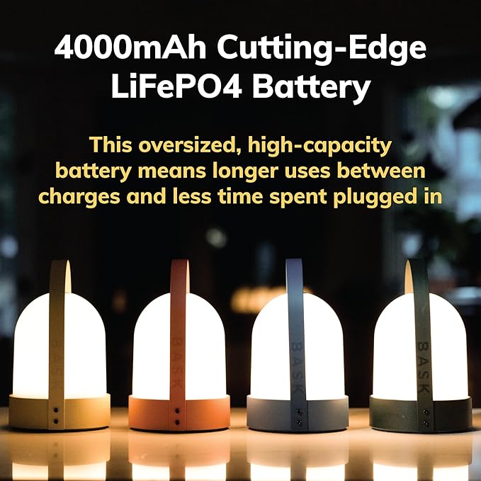 Bask KIN 3.0 Portable Cordless Rechargeable Lantern Table Lamp | Goes 5X Longer Without Needing A Charge - Only Lamp with A Long-Lasting LiFePO4 Battery On The Market