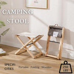 Folding Canvas Camp Stools Set of 4, Wood Folding Camping Stool Patio Portable Foot Stool for Garden Outdoor Fishing Picnic Travel BBQ, Grey