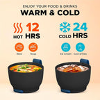 ENERGIFY Vacuum Insulated Food Jar. Large 24oz Bowl incl. Folding Spoon, Cup. Wide Mouth Keep Hot & Cold Drinks Soup Lunch Container for Adults. BPA-Free Stainless Steel, Leak Prooff Velvet blue