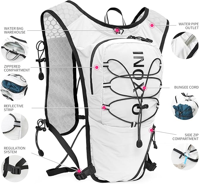 Running Vest for Women Men, Adjustable Chest Straps Running Hydration Vest with 500ml Soft Flask, Lightweight Breathable Reflective Hydration Backpack for Hiking