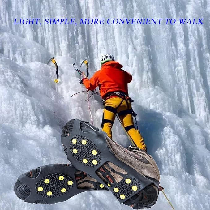 Ice Cleats for Shoes and Boots, Ice Snow Traction Cleats Grippers, Non Slip Shoe Ice Grippers,10 Steel Rubber Spikes Crampons Anti Easy Slip Studs Crampons Slip-on Stretch Footwear