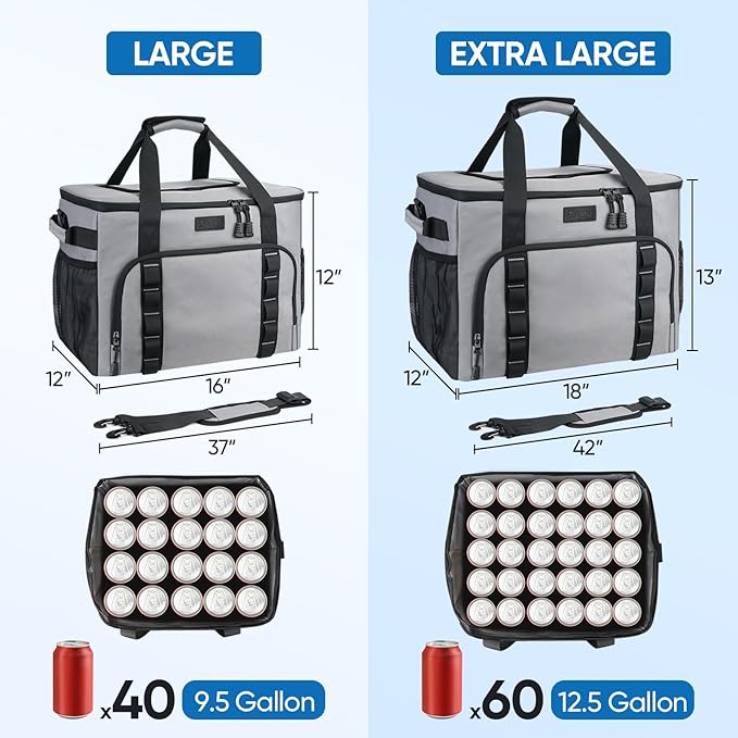 BALEINE Extra Large Soft Cooler Bag, Portable Leakproof Cooler, 40/60 Cans Volume for Beach, Camping, Kayaking, Travel, and Road Trips