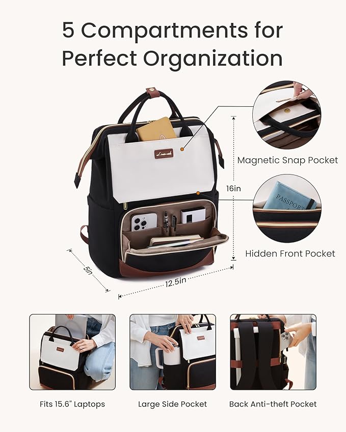LOVEVOOK Laptop Backpack for Women with Giant Tumbler Holder Pocket, 15.6 inch Travel Work Backpack Purse for Nurse Teacher, Waterproof School Bag College Bookbag Cute Casual Daypack for Girls Black