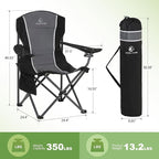 LET'S CAMP Oversized Outdoor Folding Camping Chair, Heavy Duty Arm Chair with Cup Holder and Storage Bag, 350 LBS Weight Capacity, Grey