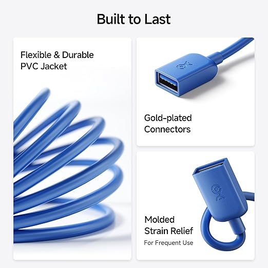 Cable Matters 5Gbps Long USB Extension Cable - 10ft, USB 3.0 Extension Cable, Male to Female USB3.0 Extender, Compatible with Webcam, VR Headset, Printer, Hard Drive, Blue