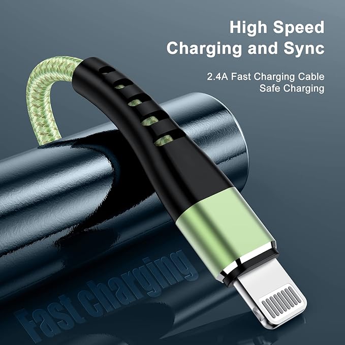 Essri 2Pack for iPhone Charger Cord 10FT, Lighting Cable 10 Feet to USB Charging Cable, Nylon Braided Charging Cord 10 Foot Compatible with iPhone 14 13 12 11 X XS XR 15 Pad -Light Green