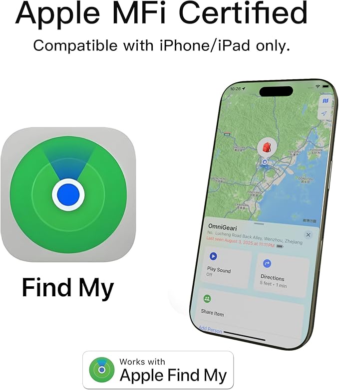 2025 New Wallet Tracker Card for Apple Find My (iOS Only) [Apple MFi Certified] 0.07 inch Super Slim 1 Year Battery Bluetooth Smart Finder GPS Item Locator for iPhone iPad