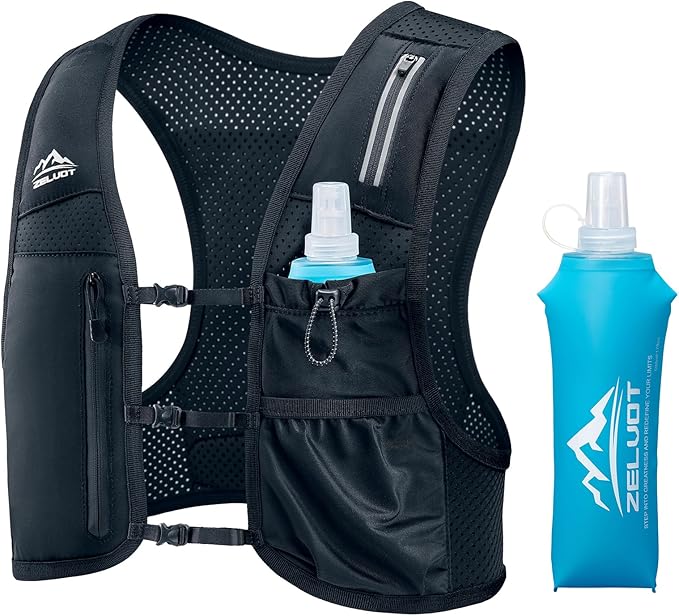 Running Vest for Women Men, USA Original Patent, Adjustable Chest Straps Running Hydration Vest with 500ml Soft Flask and Phone Holder, Lightweight Reflective Hydration Backpack