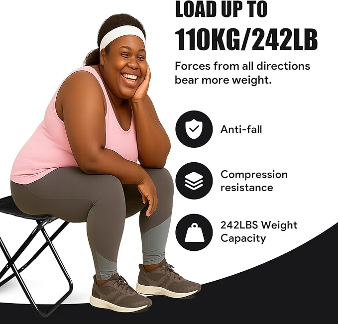 Camping Stool, Portable Folding Stool with Carry Bag, 12in Portable Folding Chair Collapsible Camp Stool Outdoor Footstool for Travel Walking Hiking Fishing Picnic Barbecue (Black)