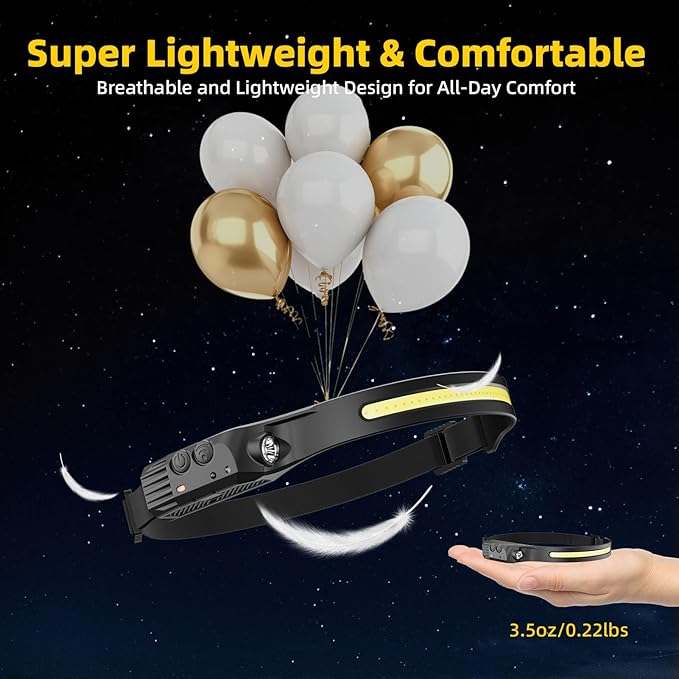 Rechargeable Headlamp with Red Light 4PCS, Motion Sensor 230° Head Lamp, Hard Hat Light for Adults, Headlight for Forehead, LED Headband Flashlight for Work, Running, Camping Essentials Gear