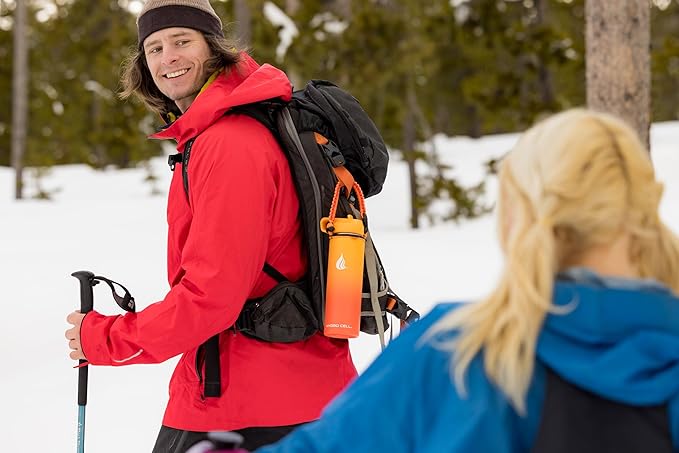 HYDRO CELL Stainless Steel Insulated Water Bottle with Straw - For Cold & Hot Drinks - Metal Vacuum Flask with Screw Cap and Modern Leakproof Sport Thermos for Adults (Red/Orange 24oz)