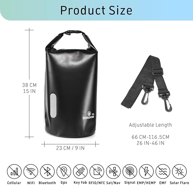 Faraday Bags Dry Bag - Black 15L Waterproof EMP Protection Bag, RFID Signal Blocking Shield Faraday Bag For Electronic Products Security, Protect Data Devices From Hacking, Tracking