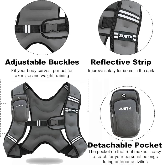 Weighted Vest, 6lb/8lb/12lb/16lb/20lb/25lb/30lb Weight Vest with Reflective Stripe, Weighted Vest for Men Women Workout Equipment for Strength Training, Running, Jogging, Fitness, Weight Loss