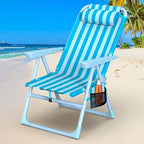 Suteck Backpack Beach Chair, 6-Positions Beach Chairs for Adults with Cooler Bag, Reclining Beach Chair with Cup Holder Folding Camping Chair for Sand Outdoor
