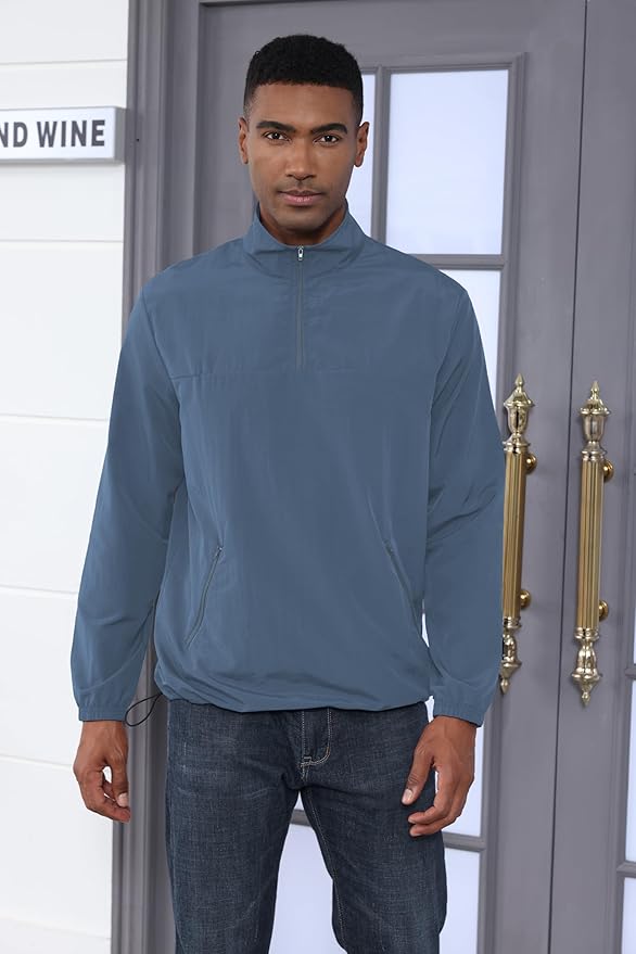 Men's Casual Quarter Zip Pullover Golf Windbreakers Athletic Lightweight Jacket Hiking Running Sweatshirt with Pockets