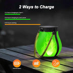 Hompavo Gen2 Solar Lanterns Outdoor Waterproof with Realistic Flickering Flame, Dual Charging (USB/Solar) & 2 Modes - Decorative Hanging/Table Lights for Patio Garden Porch Halloween Decor, 2/Green