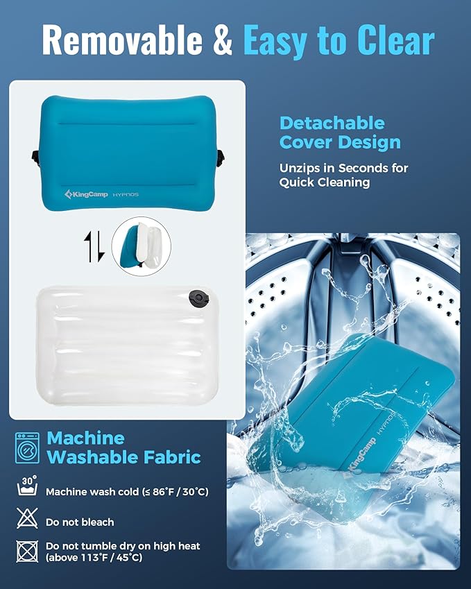 KingCamp Inflatable Pillow for Camping, Extra Large Camping Pillow, Portable Ergonomic Air Pillow with Removable Washable Memory Foam Cover for Camp, Hiking, Car, Beach, Travel