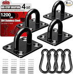 sprookber 304 Stainless Steel Pad Eye Snap Hooks, M8 Heavy Duty Ceiling Hooks, 1200 lb Capacity Hammock Swing Hanging kit, Plant Hangers, Marine Hardware Staple Hook Loop with Screws, Set of 8(Black)