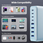 USB C Charger 200W USB C Charger Block,Upgraded GaN III 8-Port Fast Charging Station Hub,PD 65W Laptop Charging Adapter Compatible with MacBook Pro/Air,DELL,Steam Deck,iPhone 16/15/14,Galaxy S23/22