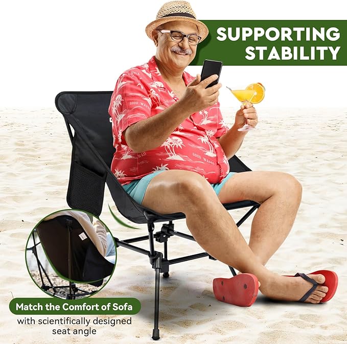 Lightweight Camping Chair, Portable Folding Chair for Camp, Backpacking, Beach, Hiking, Outdoors, Picnics, Black