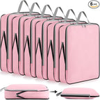 Hosuly 6 Pcs Large Compression Packing Cube Bag Travel Expandable Space Saving Organizers for Luggage Storage(Pink,17.3 x 12.6'')
