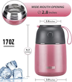 MAXSO Soup Thermo for Hot & Cold Food for Adults Kids, 17 oz Vacuum Insulated Steel Lunch Container Bento Box with Spoon, Leakproof Thermal Food Jar for School Office Travel - Pink