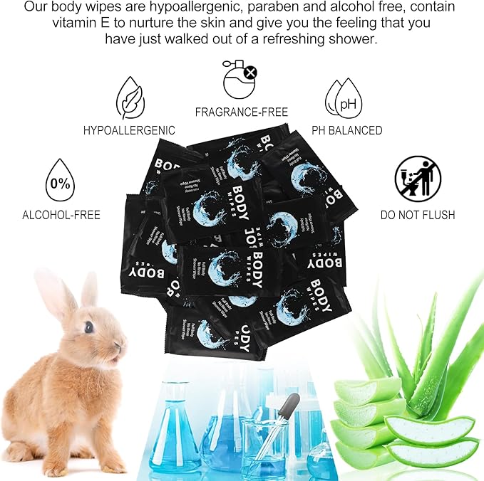 Treela 300 Pcs Bulk Deodorant Large Body Wipes Individually Wrapped Wet Wipes Travel Size for Adults Shower for Homeless Supplies Hygiene Personal Cleansing for Hiking Gym(12" X 12'',Black)