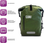Waterproof Backpack with Laptop Sleeve | Heavy Duty Hiking, Kayak Dry Bag Backpack | Roll-Top Closure (25L, Green)