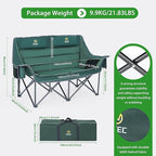 Nice C Double Padded Camping Chair, Oversized Loveseat Camping Chair, Outdoor Camping Couch for Adults, Lawn Chairs, Extra Padded, with Cup Holder, Cooler Bag, Bottle Opener (Green)