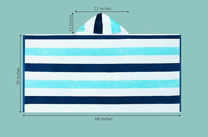 COTTON CRAFT Hooded Beach Towel – Oversized 39 x 68 Towel with Hood for Adults - 100% Ringspun Cotton Velour Terry Towel - 450 GSM - Super Soft Plush Absorbent Quick Dry Bath Wrap – Cabana Stripe Blue