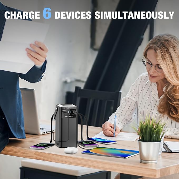 Portable Power Station 99Wh 27000mAh Portable Charger Power Bank with Camping Light 22.5W Fast Charging QC 3.0 PD Built in Cables Outdoor Generator for Hiking Fishing Travel