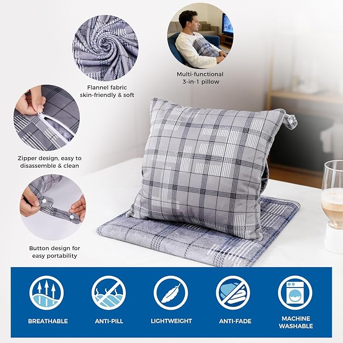 3 in 1 Travel Pillow Blanket Set with Removable Flannel Blanket Throw,Hand Warmer Pockets,Pillow (Color6, 60in*79in)