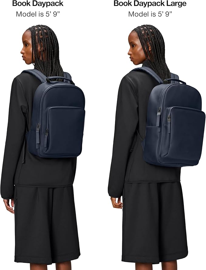 RAINS Book Daypack - Navy Laptop Backpack for Men and Women, Waterproof Black Minimalist Commuter Bag with 15” Laptop Room, Front Zip Pocket - 2 Year Warranty