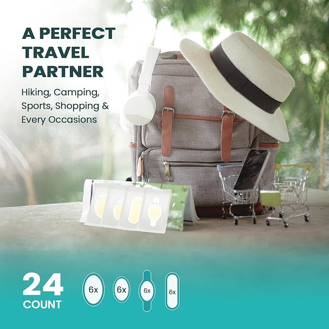 Hydrocolloid Gel Blister Bandages Pads - Promifun Waterproof Adhesive Blisters Bandages - Blister Pads for Heel, Foot, Toe, Feet - Gel Blister Chshions for Prevention & Recovery (24ct, Variety Pack)