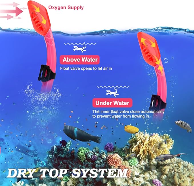 Kids Snorkel Set Dry Top Snorkeling Gear for Kids Youth Boys Girls Junior Age 5-15,Tempered Glass Swimming Diving Mask and Snorkel Set 180 Degree Panoramic View