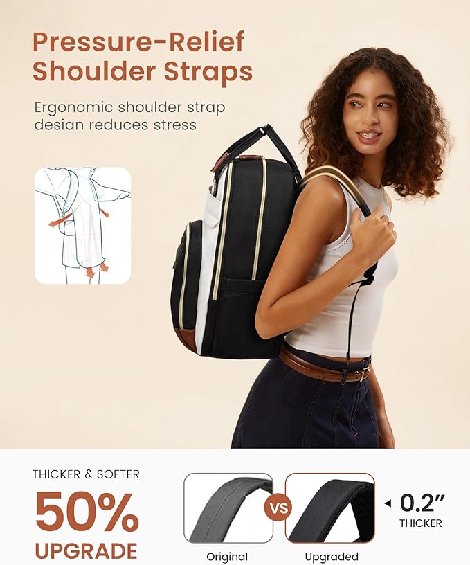 LOVEVOOK Laptop Backpack Women with USB Port Design,18.4 inch Waterproof Work Travel Backpack Computer Laptop Bag,Cute College Nurse Teacher Backpack Purse,Gifts for Women & Men,Beige-Black-Brown