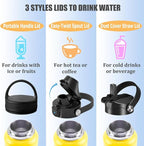 Water Bottle Insulated 32oz 40oz 64oz 128oz Straw Lid Spout Lid & 3 Lids, Leak Proof, Vacuum Insulated,Stainless Steel Water Bottle Wide Mouth for Sports, Gym or Office