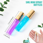 Zhehao 100 Pcs Mini Spray Bottles 5 ml Clear Glass Perfume Bottles Refillable Fine Mist Perfume Atomizer Portable Empty Sample Containers for Cleaning, Essential Oils, Travel (Gold Cap)