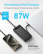 Anker Power Bank, 20,000mAh Travel Essential Portable Charger with Built-in USB-C Cable, 3-Port 87W Max Fast Charging Battery Pack, for MacBook, iPhone 16/15 Series, Samsung, Switch, and More