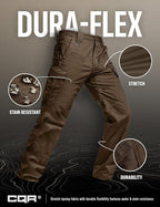 CQR Men's Flex Ripstop Tactical Pants, Water Resistant Stretch Cargo Pants, Lightweight EDC Hiking Work Pants