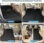 ISWEES Car Bed SUV Air Mattress, Car Air Mattress with Home Power Adapter, Electric Pump, 2 Inflatable Pillows and 2 Footrests for Back Seat, Side Seat,Trunk Sleeping, Thickened Camping Bed - Black